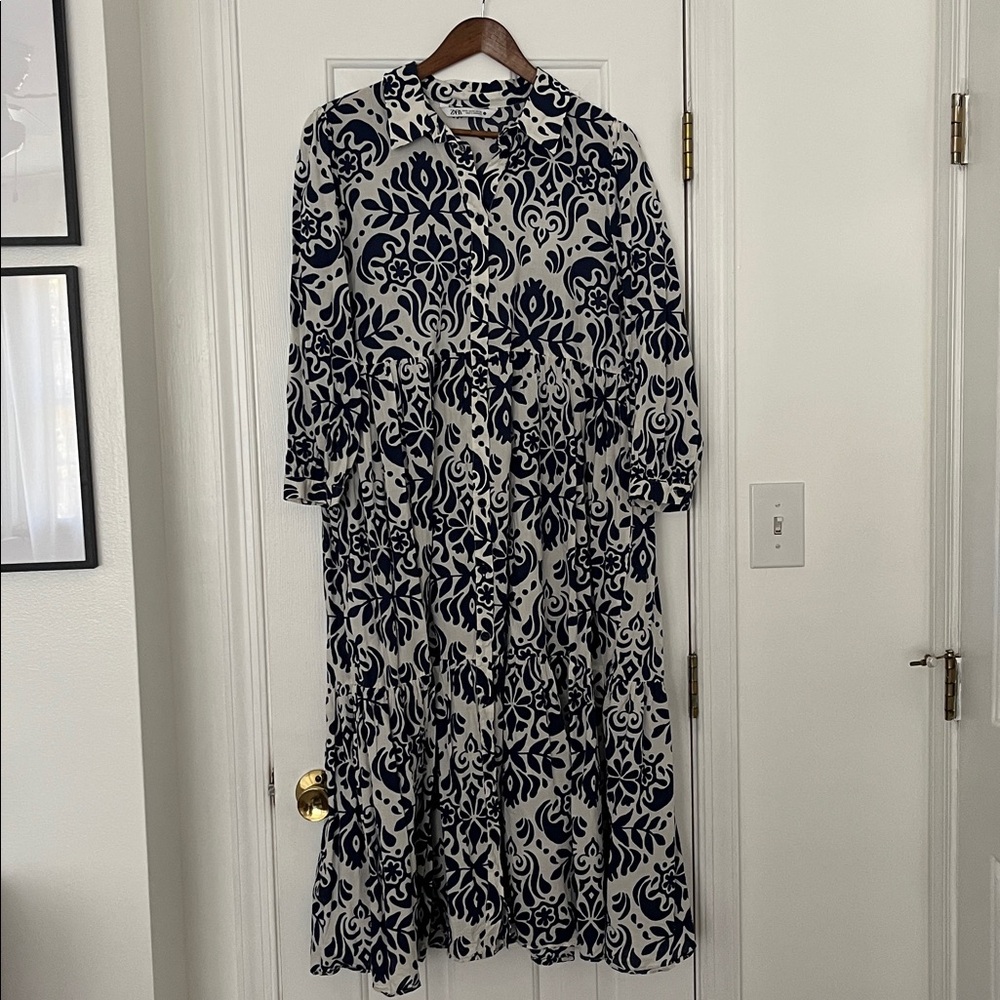 Zara Blue and White Floral Dress
